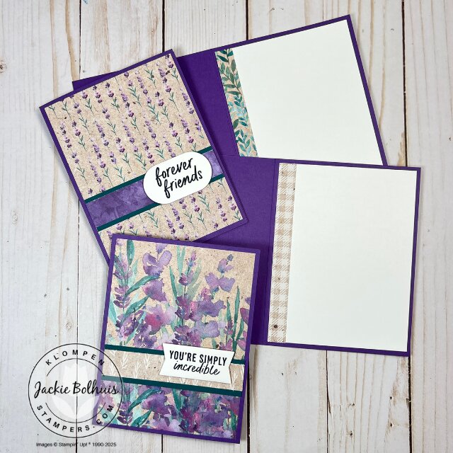 Two finished fun fold cards created with the More Messages stamp set, showcasing coordinating Designer Series Paper.