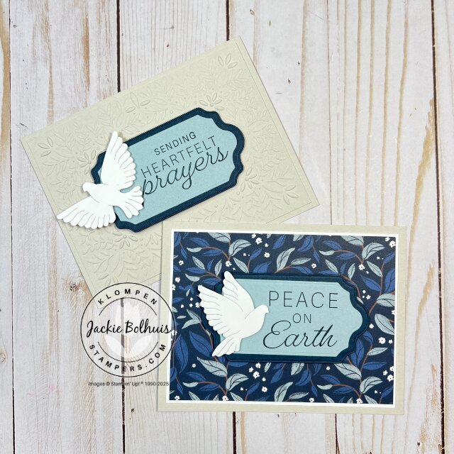 Two additional handmade cards created with the Peace on Earth stamp set showcasing alternate colors and patterns.