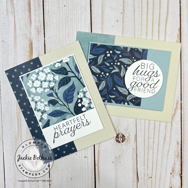 Two handmade cards created with the Peace on Earth stamp set and Peaceful Garden Designer Series Paper using the featured card template.