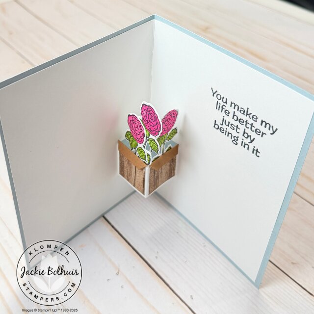 Inside of pop-up flower card showing dimensional petals folded upward for 3D effect.