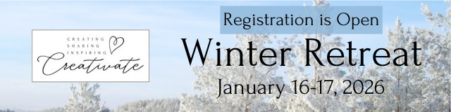 Winter 2026 Creativate Online Stamping Retreat promotional graphic featuring event dates, January 16–17, 2026, with a cozy winter theme and creative design elements inviting stampers to register and join the fun weekend of crafting and inspiration.