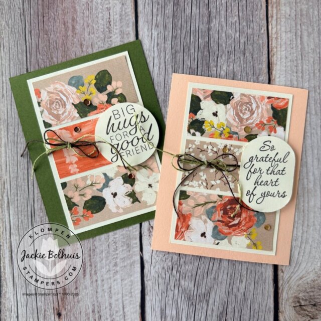 Two finished handmade cards created with mix-and-match designer paper and easy card sketches