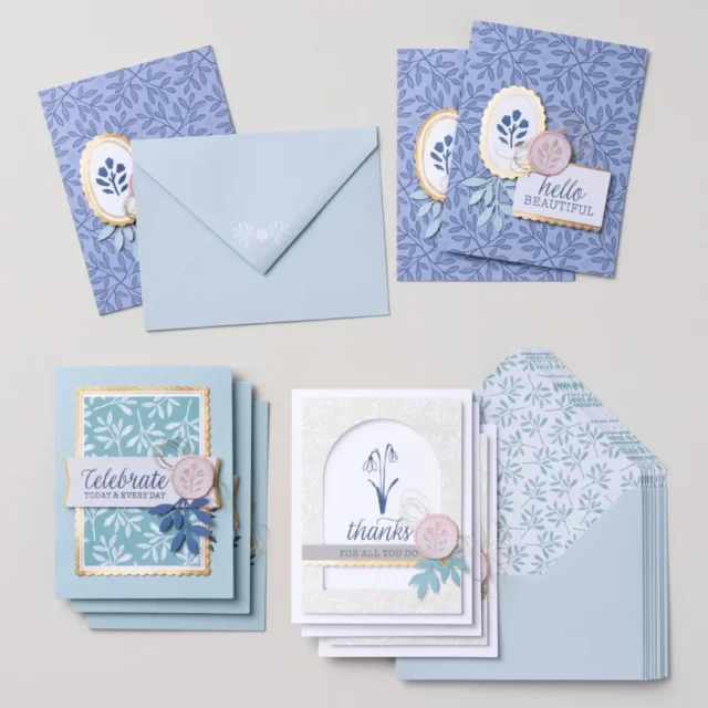 Stampin’ Up! promo image of the Everyday Beauty beginner card making kit with completed cards