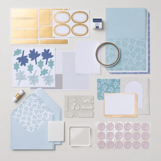 Stampin’ Up! promo image showing all products included in the Everyday Beauty beginner card making kit