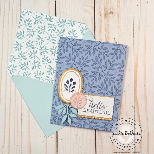 First completed card design from the Everyday Beauty card making kit featuring botanical details