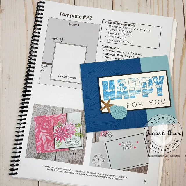 Completed SIP card laying on top of an open Creativity Made Simple template book showing the template used to start with a SIP card