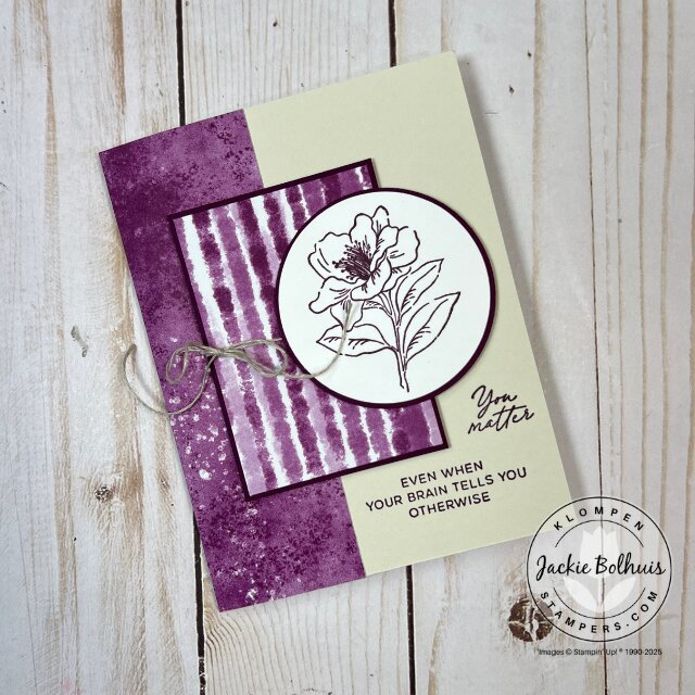 Finished handmade card created in the video using a simple card making template and Stampin’ Up! Love & Strength