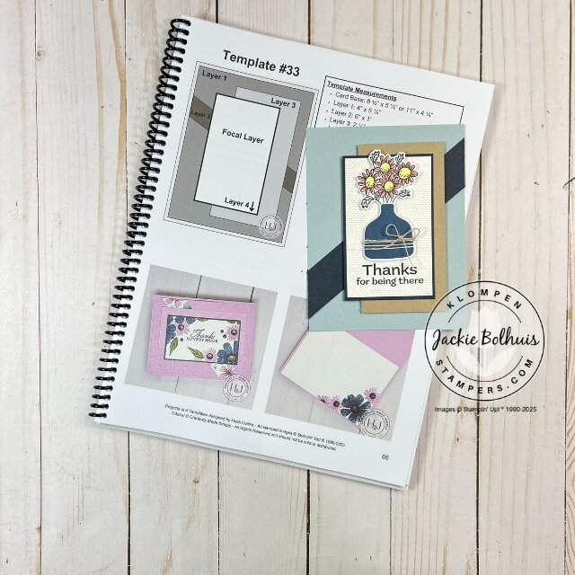 Pop-Up Petals template card displayed on the card-making template book it was designed from