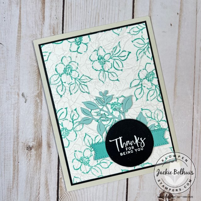 Handmade card sample using easy background techniques with a textured tissue paper background in an alternate color combination