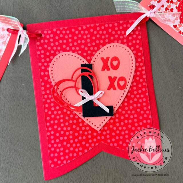 Detailed view of a handmade Valentine banner section created with the Party Banners Dies.