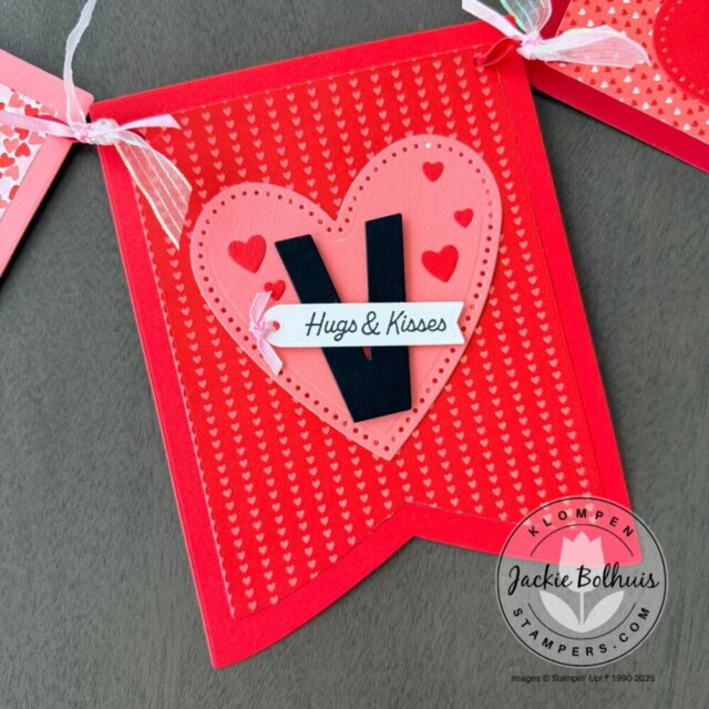 Finished banner piece using Valentine-themed Designer Series Paper and die-cut shapes.