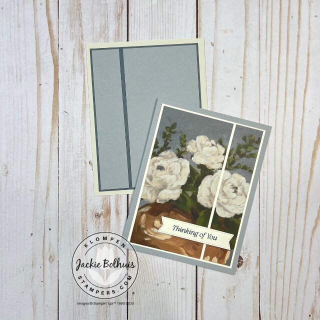 Finished card placed on top of the card template highlighting Designer Series Paper design