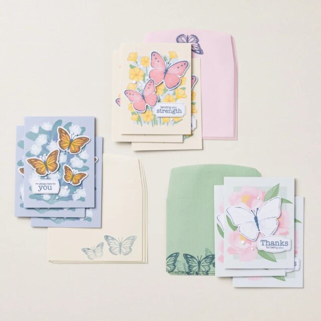 Finished Butterfly Garden card making projects from Stampin’ Up! craft kits for beginners