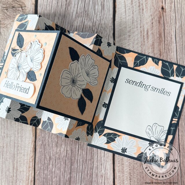Second fun fold card laying open to show the inside panels and Designer Series Paper layers