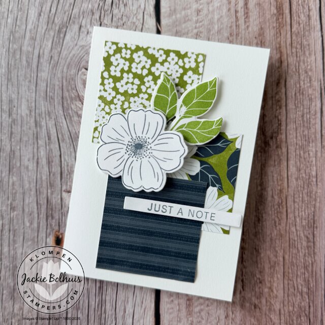 Finished easy SIP card sample using Designer Series Paper scraps and Stampin’ Up! stamps