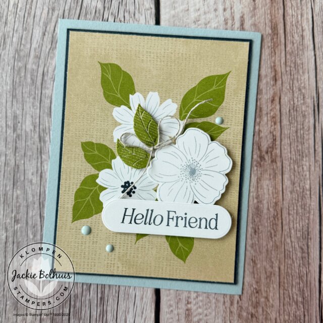 Completed easy SIP card with layered DSP scraps and floral stamping
