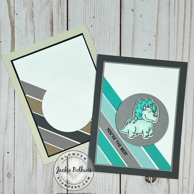 Finished handmade card featuring the Darling Dinos stamp set using the same simple card template