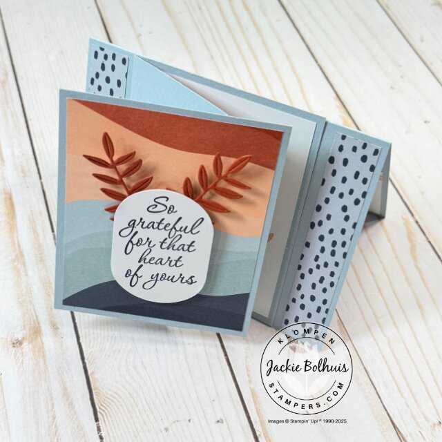 Standing fun fold card using Sunshine Vibes and Boho Vibes Designer Series Paper showing layered template design