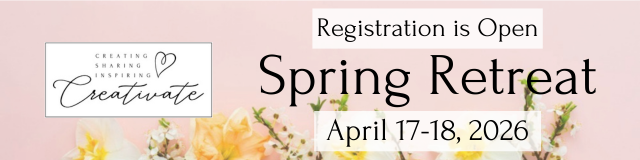 Spring 2026 Card Making Retreat registration now open graphic featuring April 17–18 dates and colorful handmade card samples created with stamps, ink, and paper.