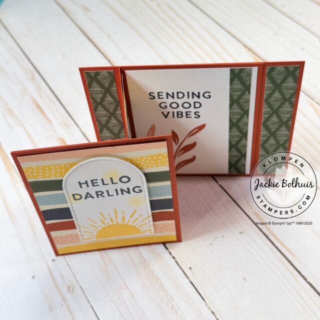 Open standing fun fold card using Sunshine Vibes displaying inside panels of the reusable template layout