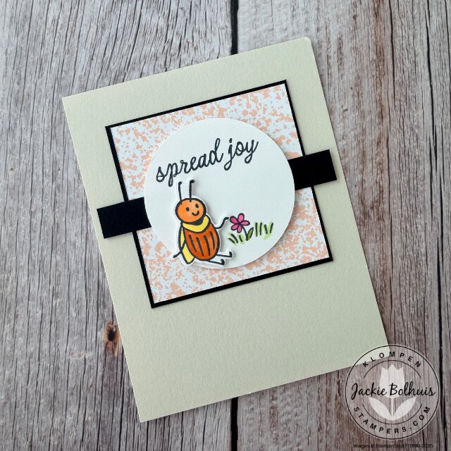 Stamped card featuring Sweet Bugs images and coordinating dies layered over Cute as a Bug Designer Series Paper using a simple template