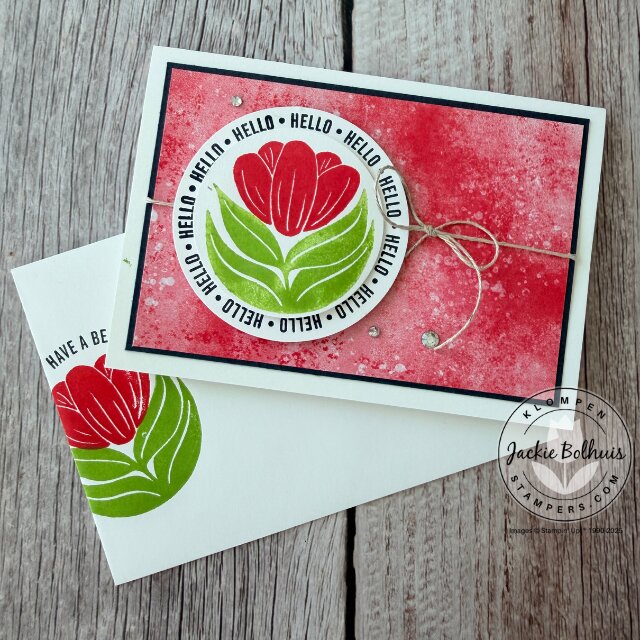 Handmade quick and easy card idea using note cards, designer paper, and A Round of Hellos stamp set