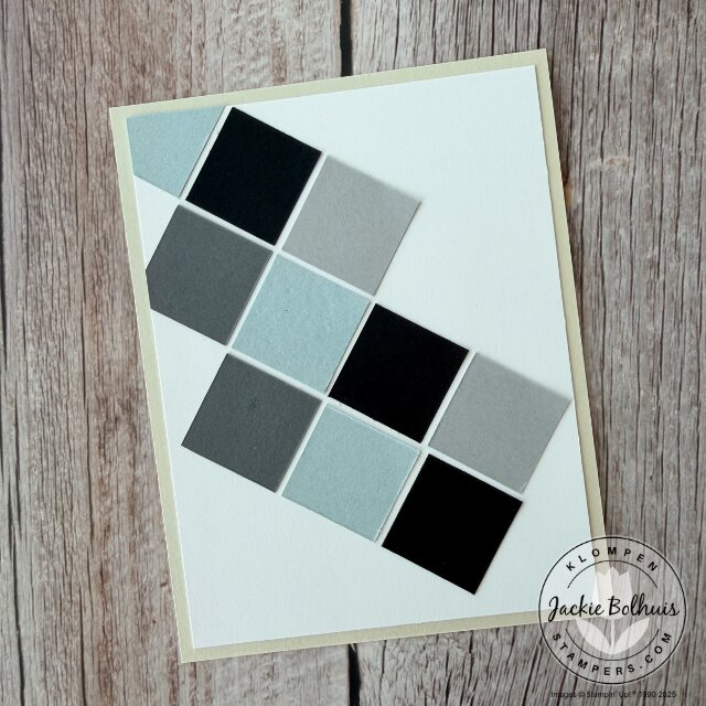 Close-up of the 10-square card front template layout with 1-inch patterned paper squares arranged in a clean grid design.