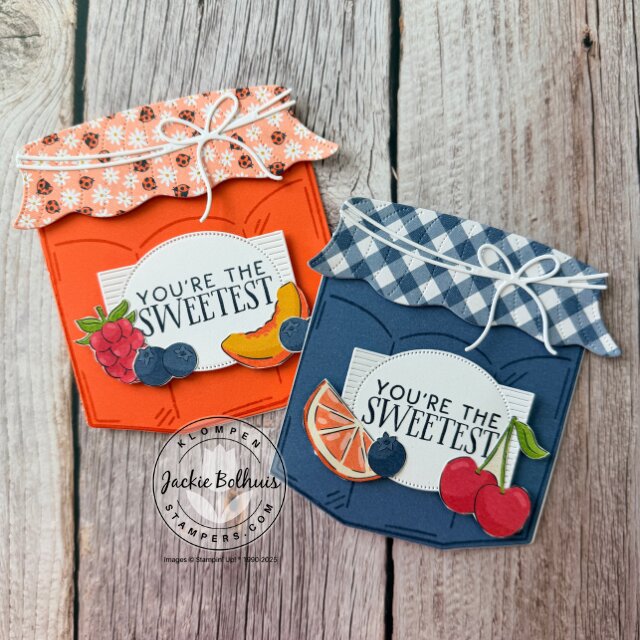 Two simple cards with designer series paper using Filled With Sweetness stamps and dies with bright colorful DSP shape card designs