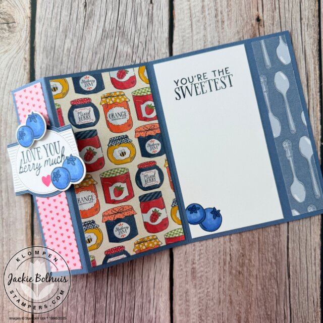 Fun fold card samples inside view using designer series paper with Filled With Sweetness bundle easy fun fold card ideas