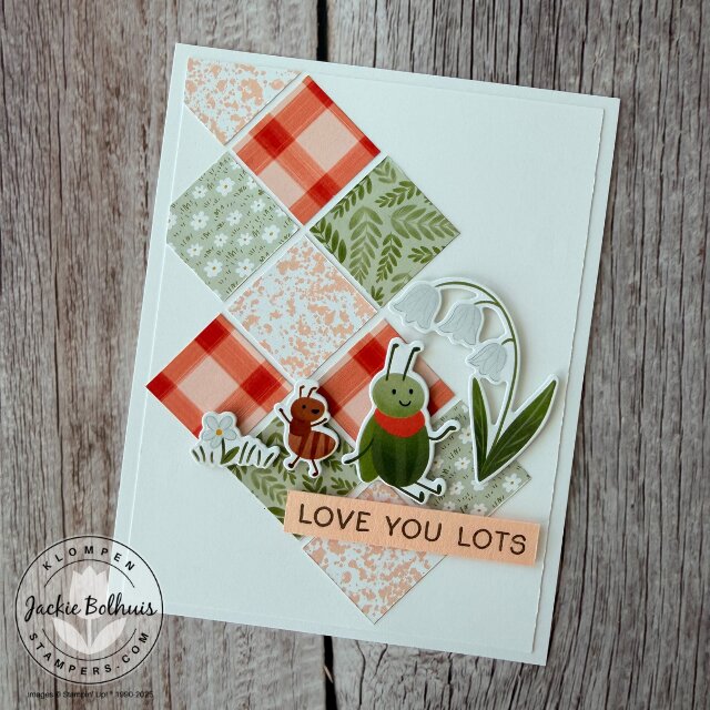 Additional handmade card sample created with the same 10-square card front template using different Designer Series Paper and stamps.